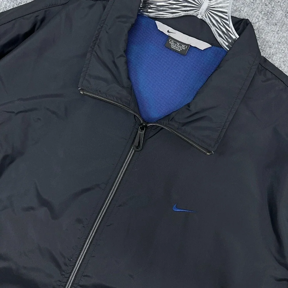 Vintage Nike Track Jacket‎ Mens XL Black Blue Swoosh Windbreaker Full-Zip Y2K